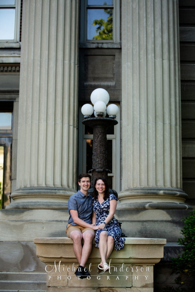 U of M engagement portraits in front of Smith Hall at the U of M.