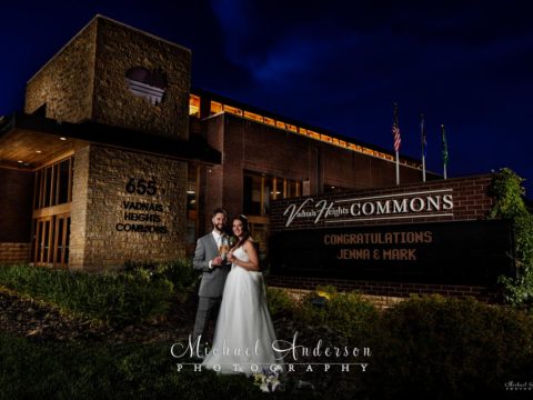 A stunning Vadnais Heights Commons light painting with the bride and groom.