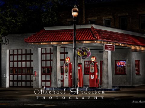 Gregg's Vintage Gas Station light painting photograph created in Carver, MN.