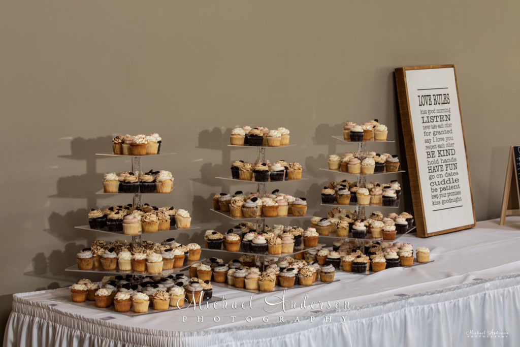 Wedding photo of the cupcake bar.