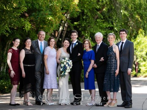 A really nice Centennial Lakes wedding photo of both of the couple's families.
