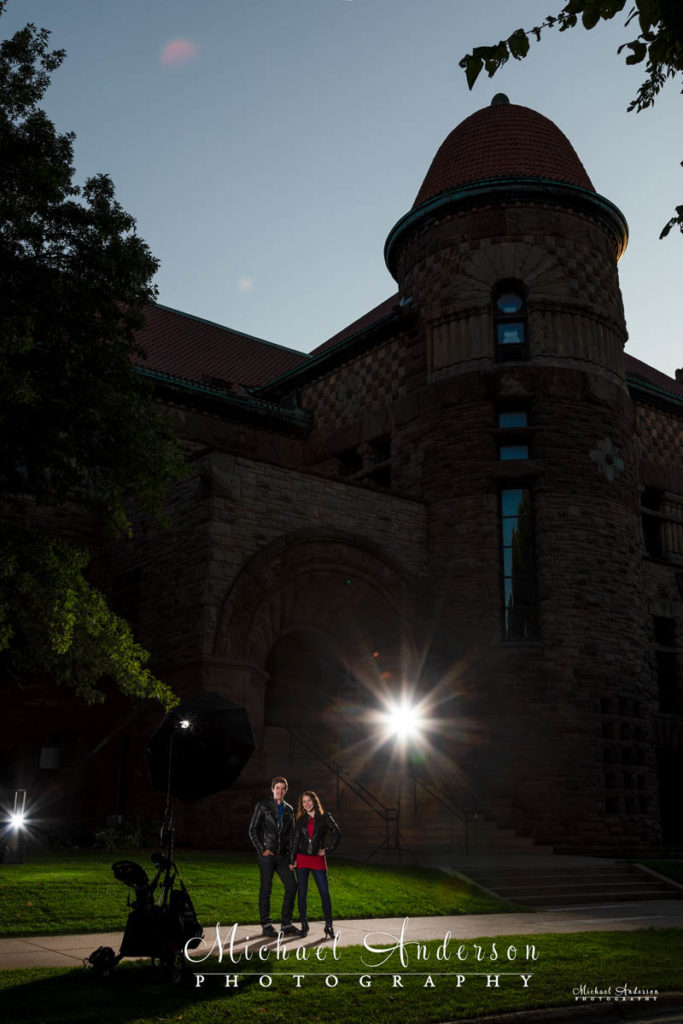 The set-up shot for a light painting of Pillsbury Hall on the University of Minnesota campus.