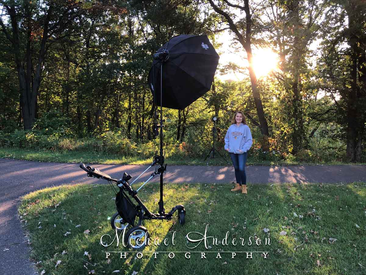 Behind the scenes look at senior portraits in Long Lake Park in New Brighton, MN.