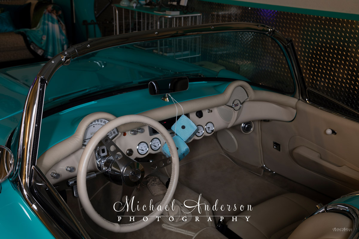 A simple photo of a 1957 C1 Corvette's interior.