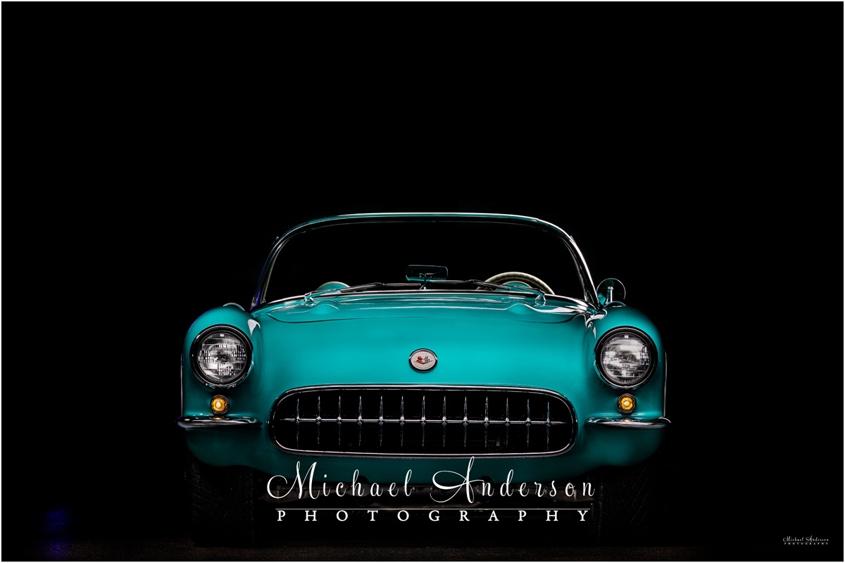 A light painting a 1957 C1 Corvette in total darkness.