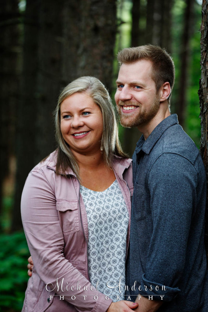 A fun engagement photo taken in the woods on the North Shore of Lake Superior.