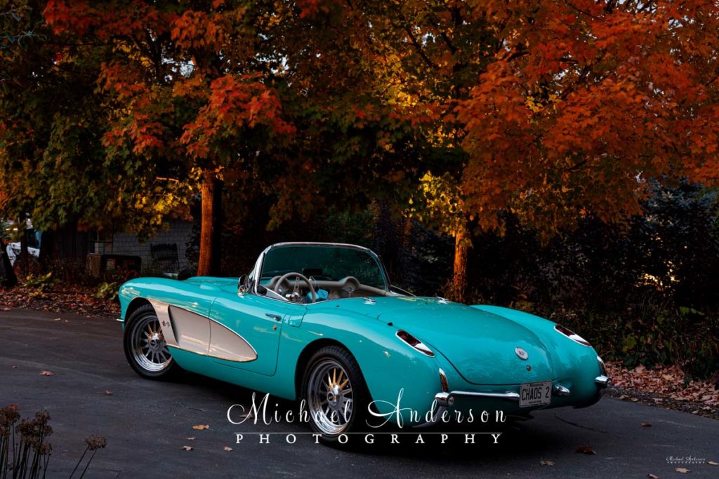 A photo of a 1957 C1 Corvette prior to light painting it.