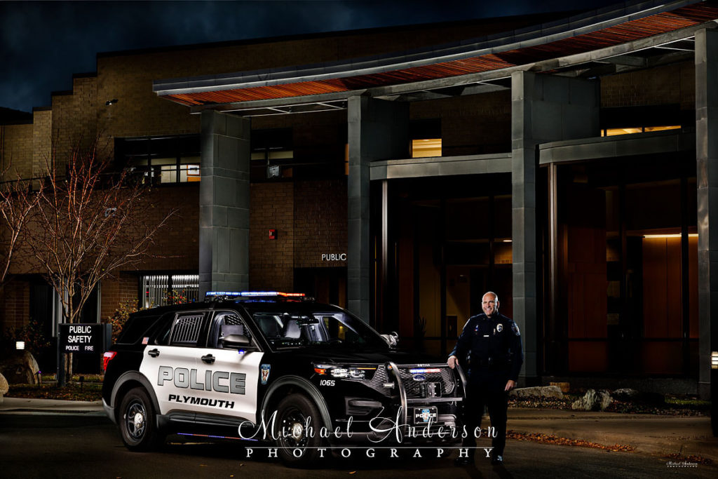 A cool light painting of a 2020 Ford Police Interceptor Utility with the Chief of Police for the City of Plymouth, MN.