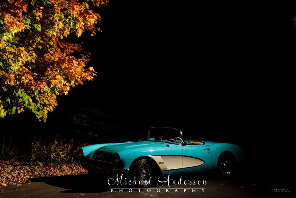 Photo of a 57 Corvette before light painting it.