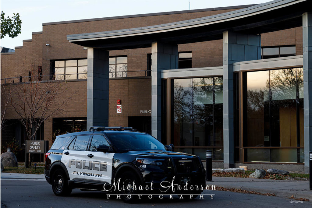 Photo of the scene that was taken before the light painting of a 2020 Ford Police Interceptor Utility for the City of Plymouth, MN.