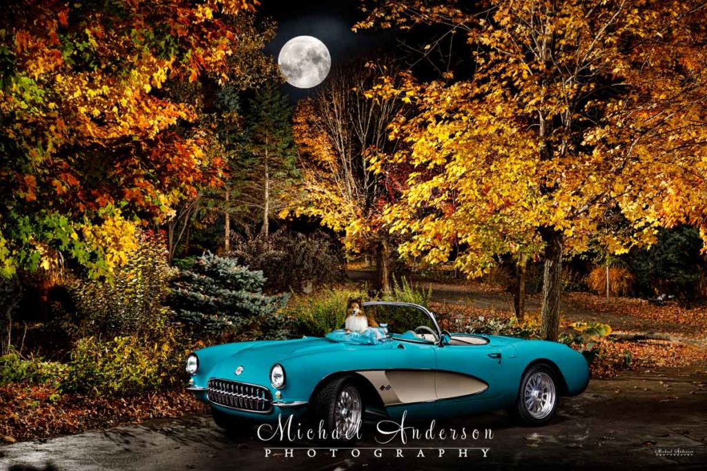 Stunning-light-painting-of-a-1957-Corvette-in-brilliant-fall-colors