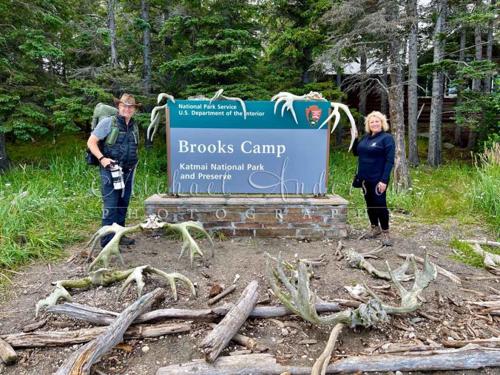 Brooks Camp sign at Katmai National Park, Alaska.
