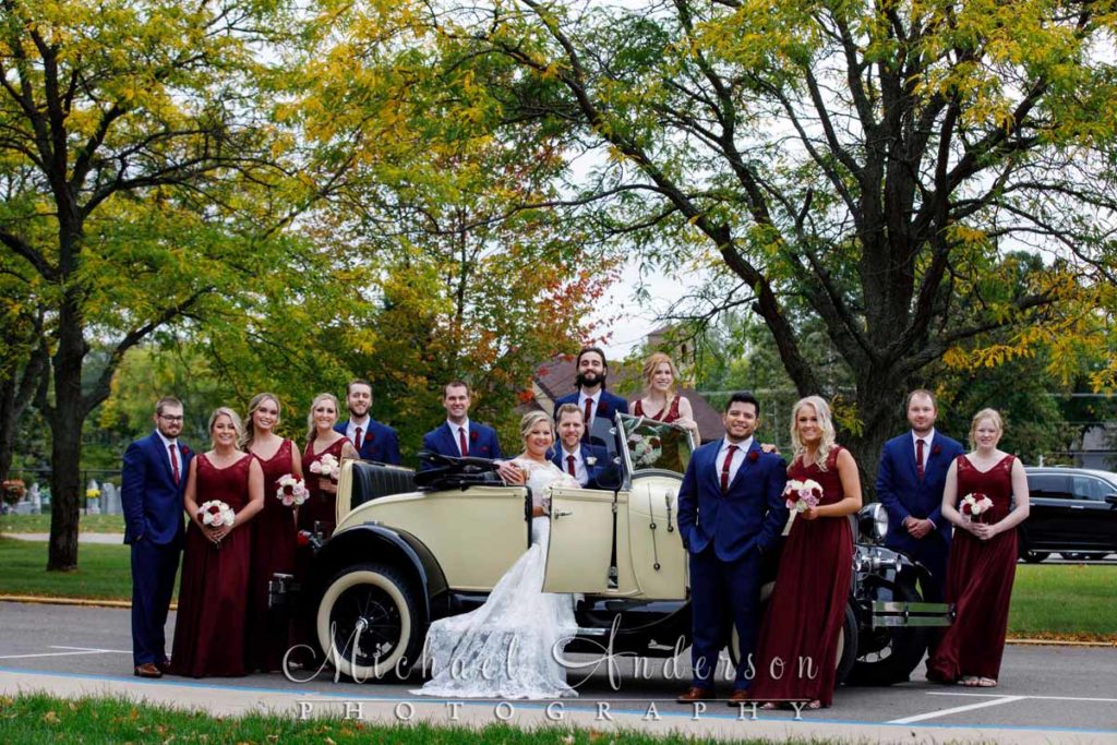 Wedding party photograph with a 1929 Ford Model A!