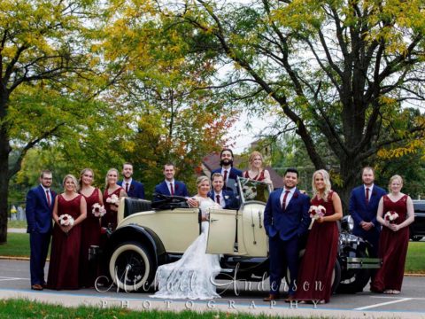 Wedding party photograph with a 1929 Ford Model A!