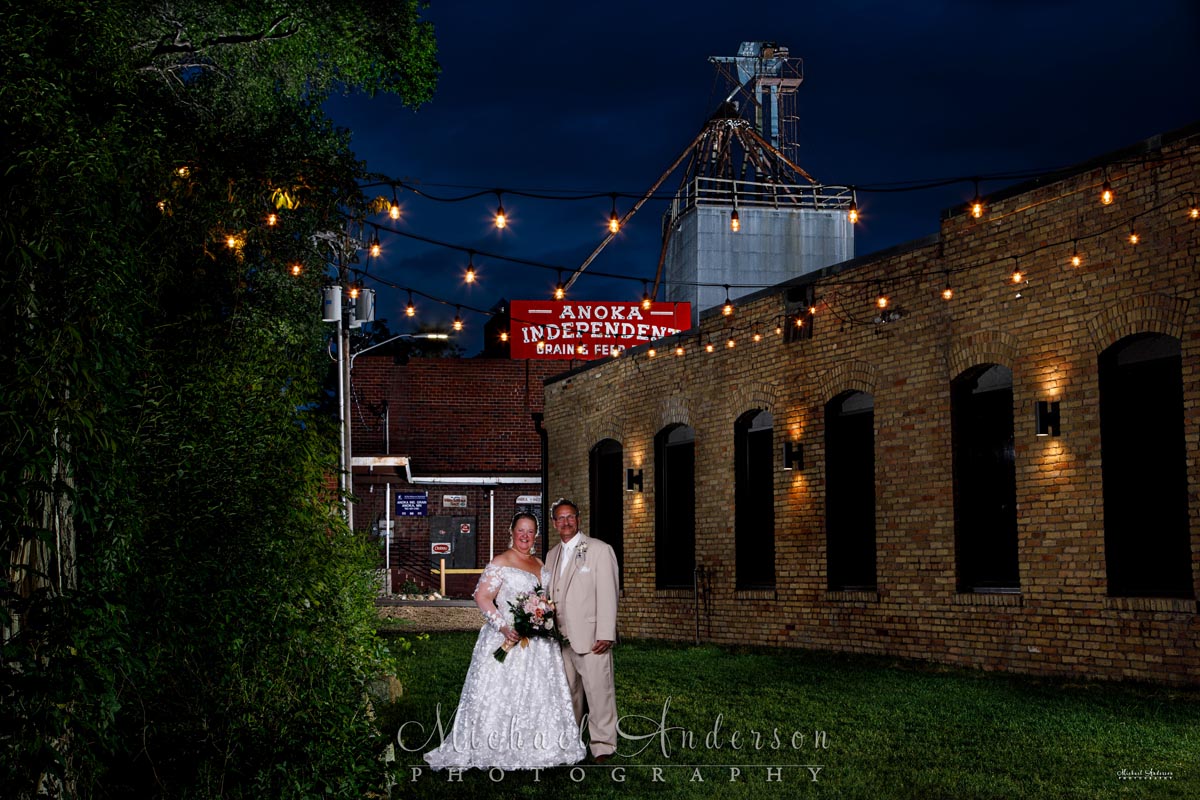 A pretty wedding photography light painting at The Mill Site in downtown Anoka, MN.