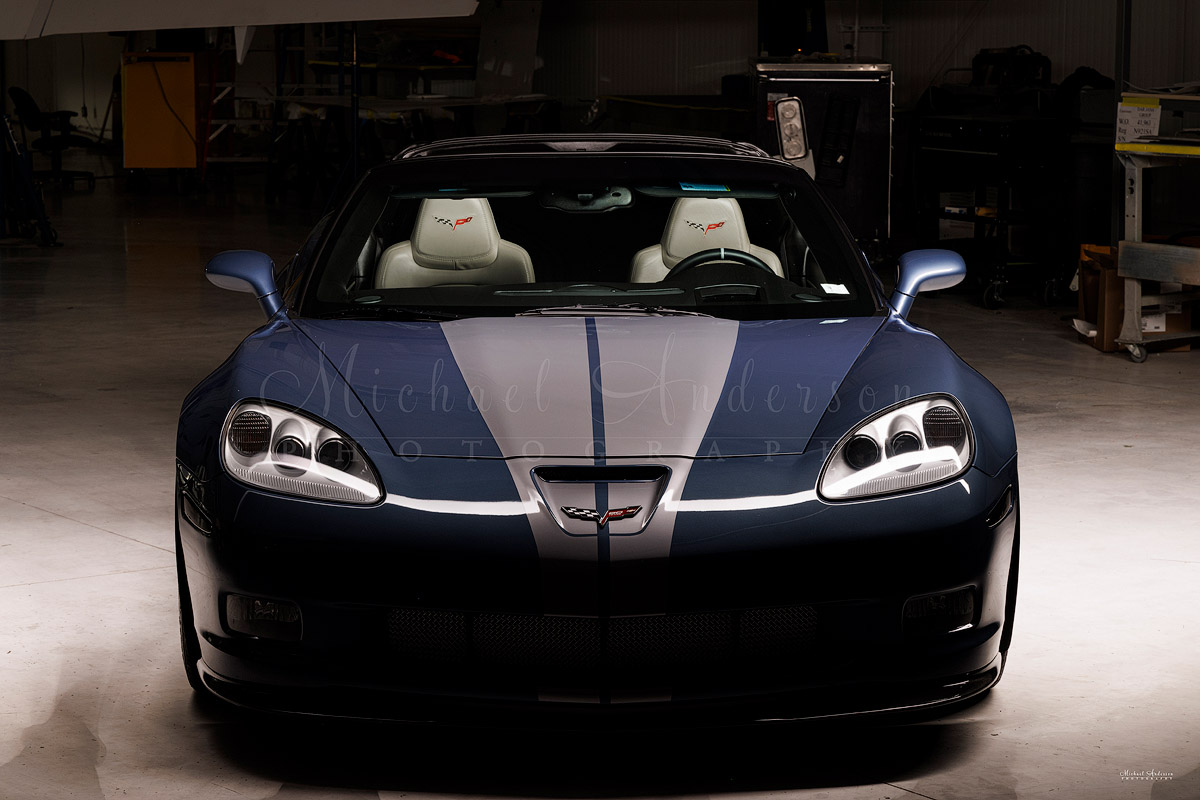 The front end of a 2013 Corvette Grand Sport prior to being light painted by Michael Anderson Photography.