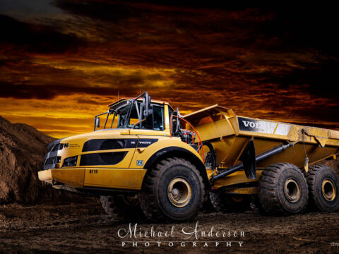A cool light painted photo of a Volvo A40G Articulated Hauler.