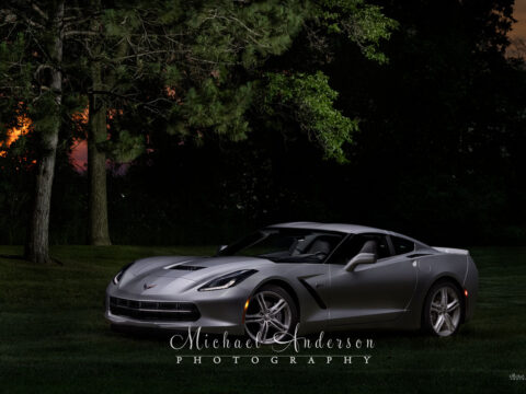 A pretty 2017 Corvette light painting created at a park in Stevens Point, WI.