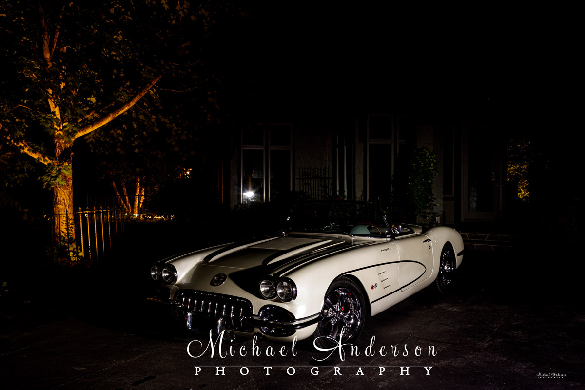 Photo of a 1958 Corvette taken just prior to light painting it.