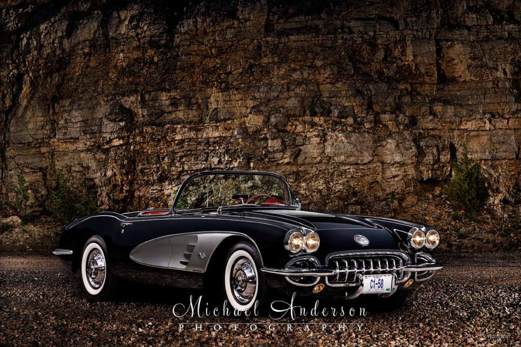 A-cool-light-painted-photograph-1958-C1-Corvette-limestone-quarry-Lake-of-the-Ozarks-Missouri