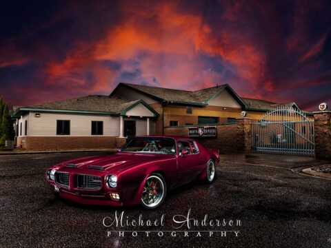 A beautiful light painted photograph of a fabulous 1977 Pontiac Firebird at North Speed and Restoration in East Bethel, MN.
