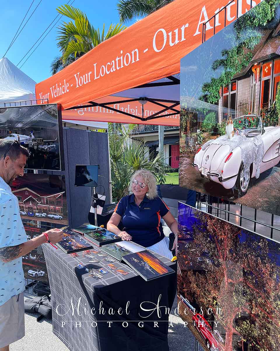 Michael Anderson Photography's light painting booth at the 2025 Cars on 5th Concours in Naples, Florida.
