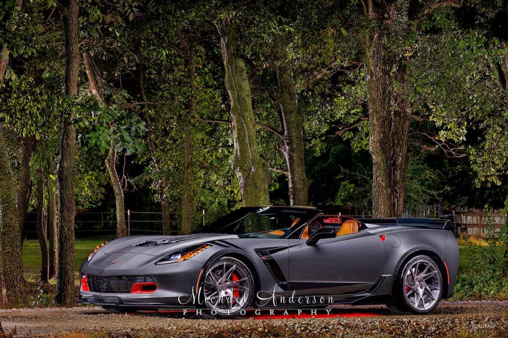 A stunning light painted photograph of a 2015 Corvette Z06 Convertible. It was light painted near Tulsa, Oklahoma.