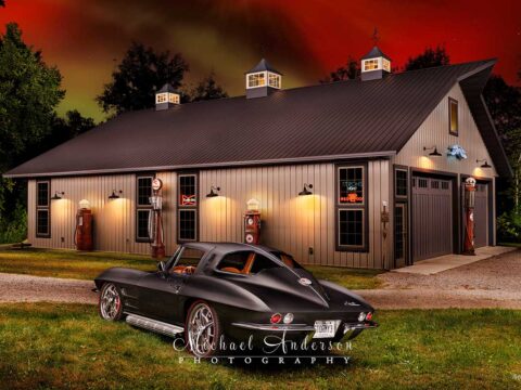 A beautiful light painted photograph of a 1963 C2 Corvette under the Northern Lights!