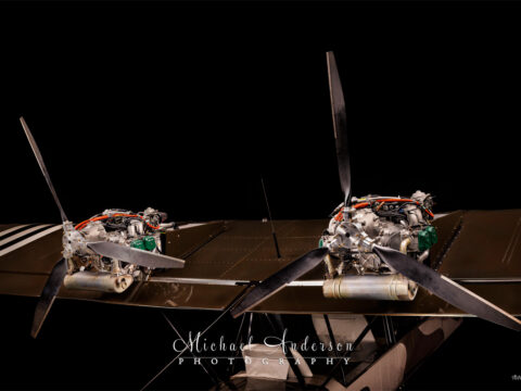Cool light painted photograph of the Twin Rotax 912S Engines on an AirCam 912S.