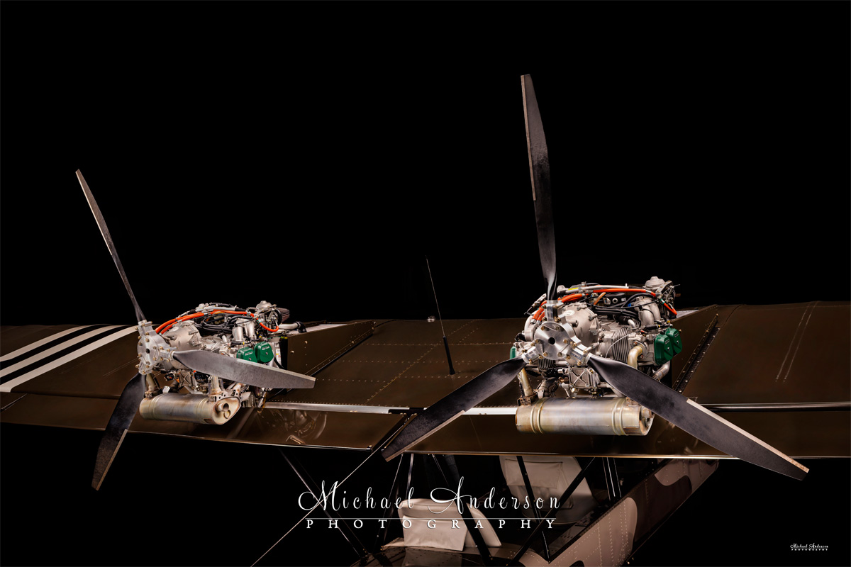 Cool light painted photograph of the Twin Rotax 912S Engines on an AirCam 912S.