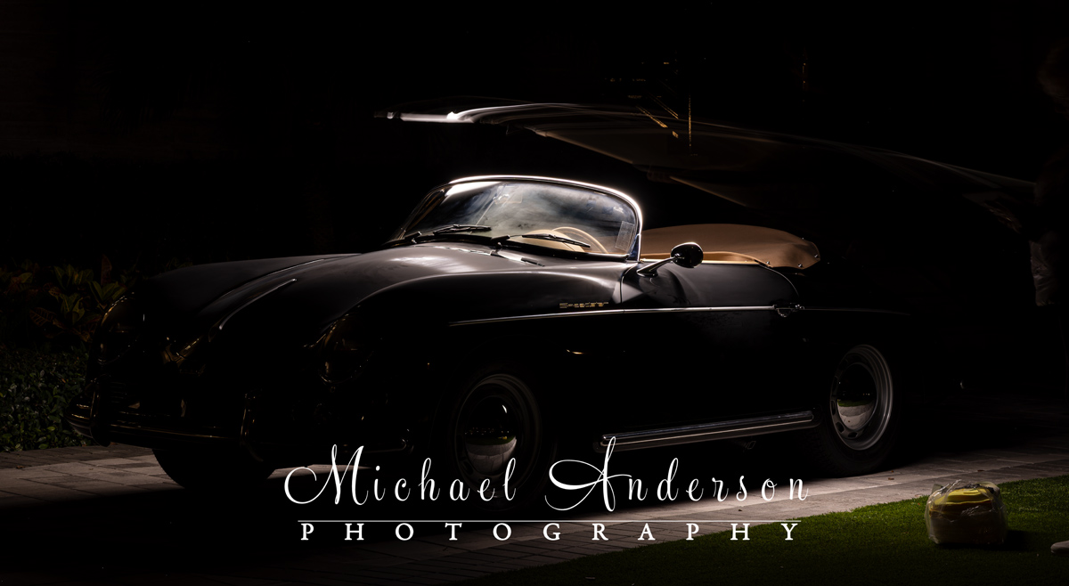 Heavy condensation during the light painting of a black 1958 Porsche 356A 1600 Speedster.