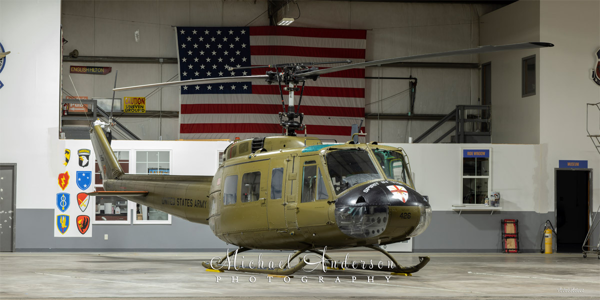 UH-1H Huey N426HF in the hangar at Army Aviation Heritage Foundation & Flying Museum in Hampton, GA.