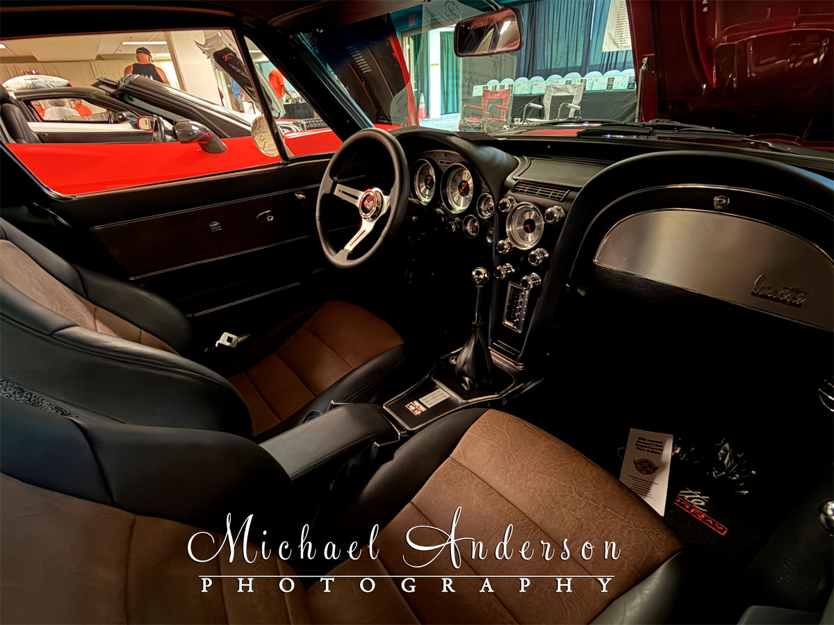The beautiful interior of a 1967 C2 Resto-Mod Coupe.