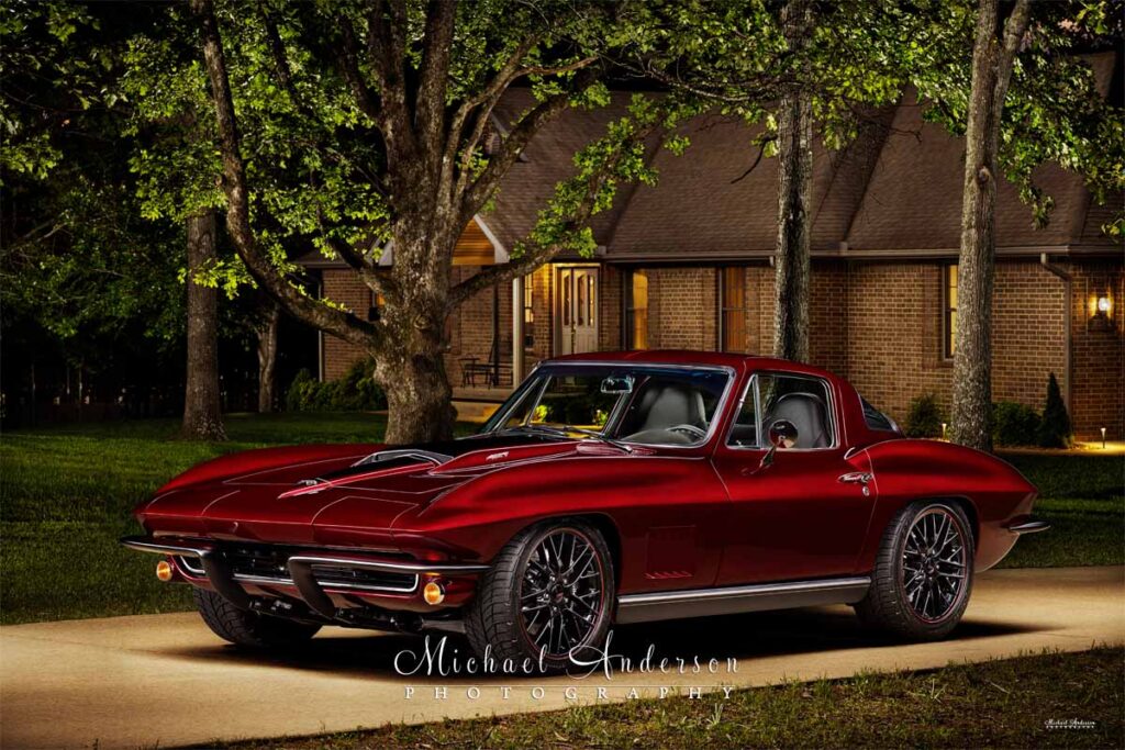 Stunning-light-painted-photograph-of-a-1967-C2-Resto-Mod-Coupe-and-the-clients-home