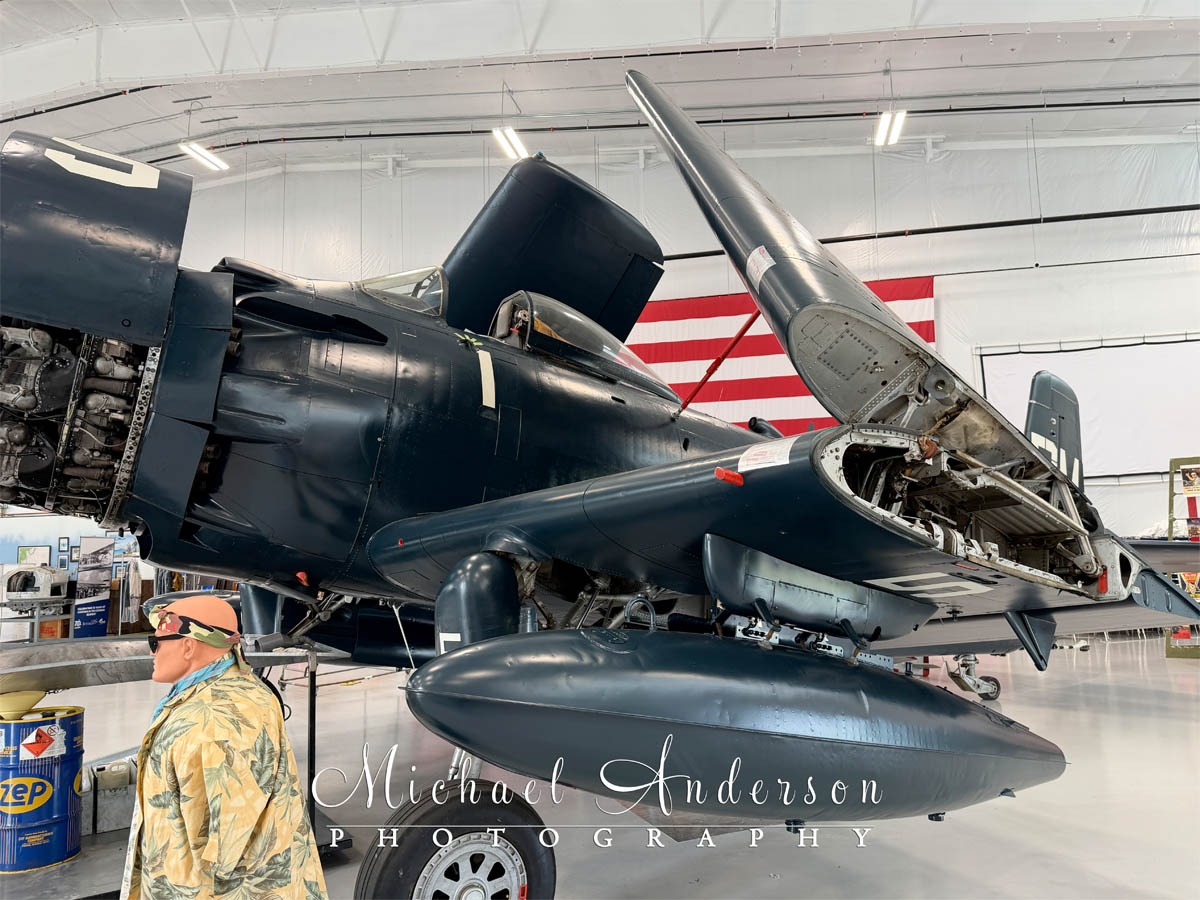 Photo of a 1952 AD-4N Skyraider with its wings up.