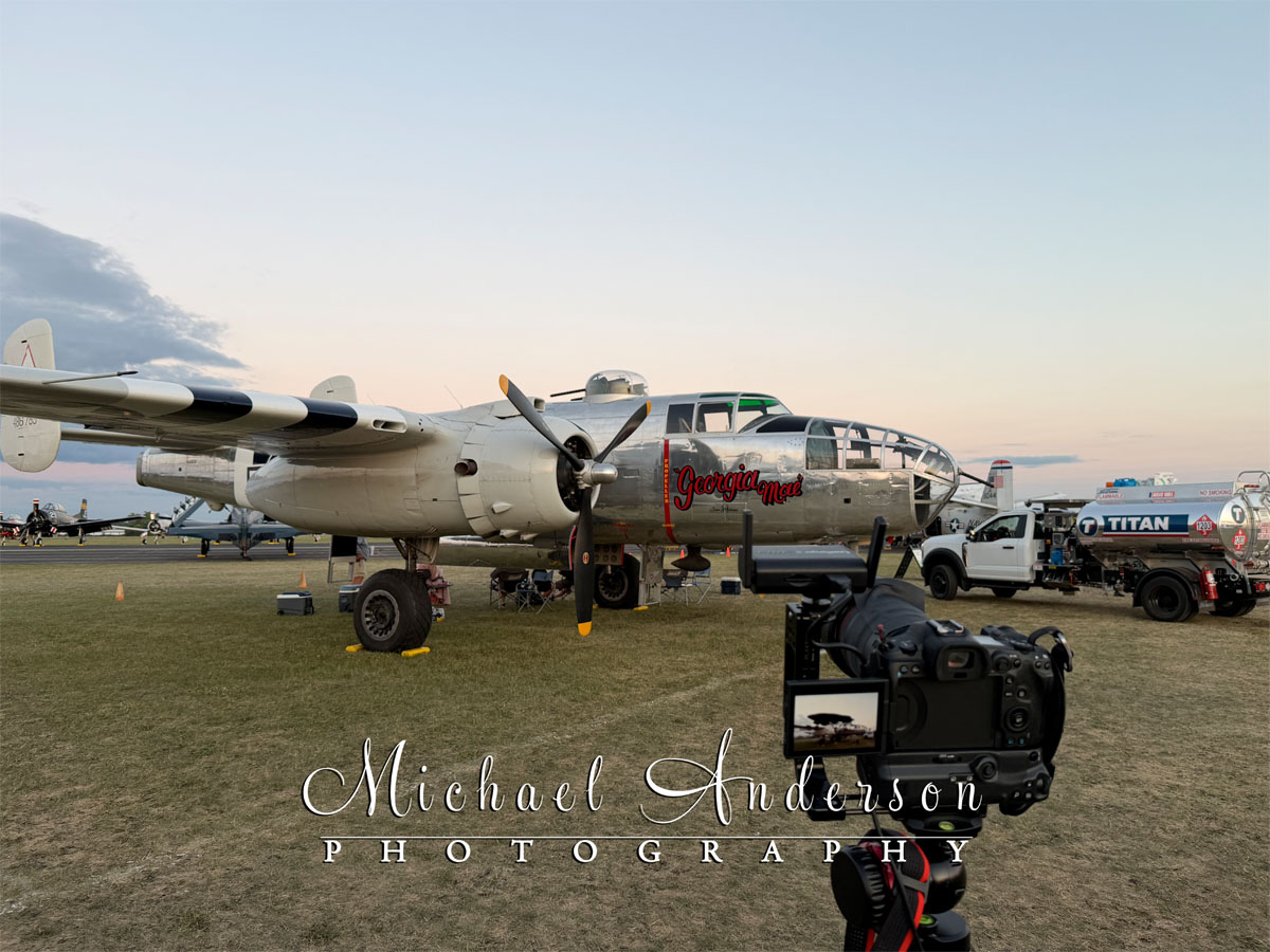 The camera setup to light-paint the B-25J Mitchell, Georgia Mae at Oshkosh.