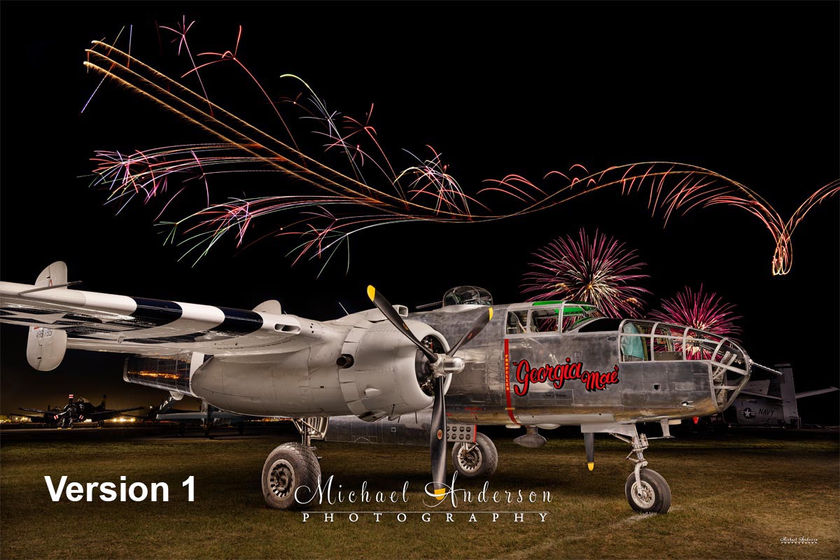 A pretty light painted photograph of Georgia Mae. Image was created during the AirVenture fireworks show at Oshkosh.