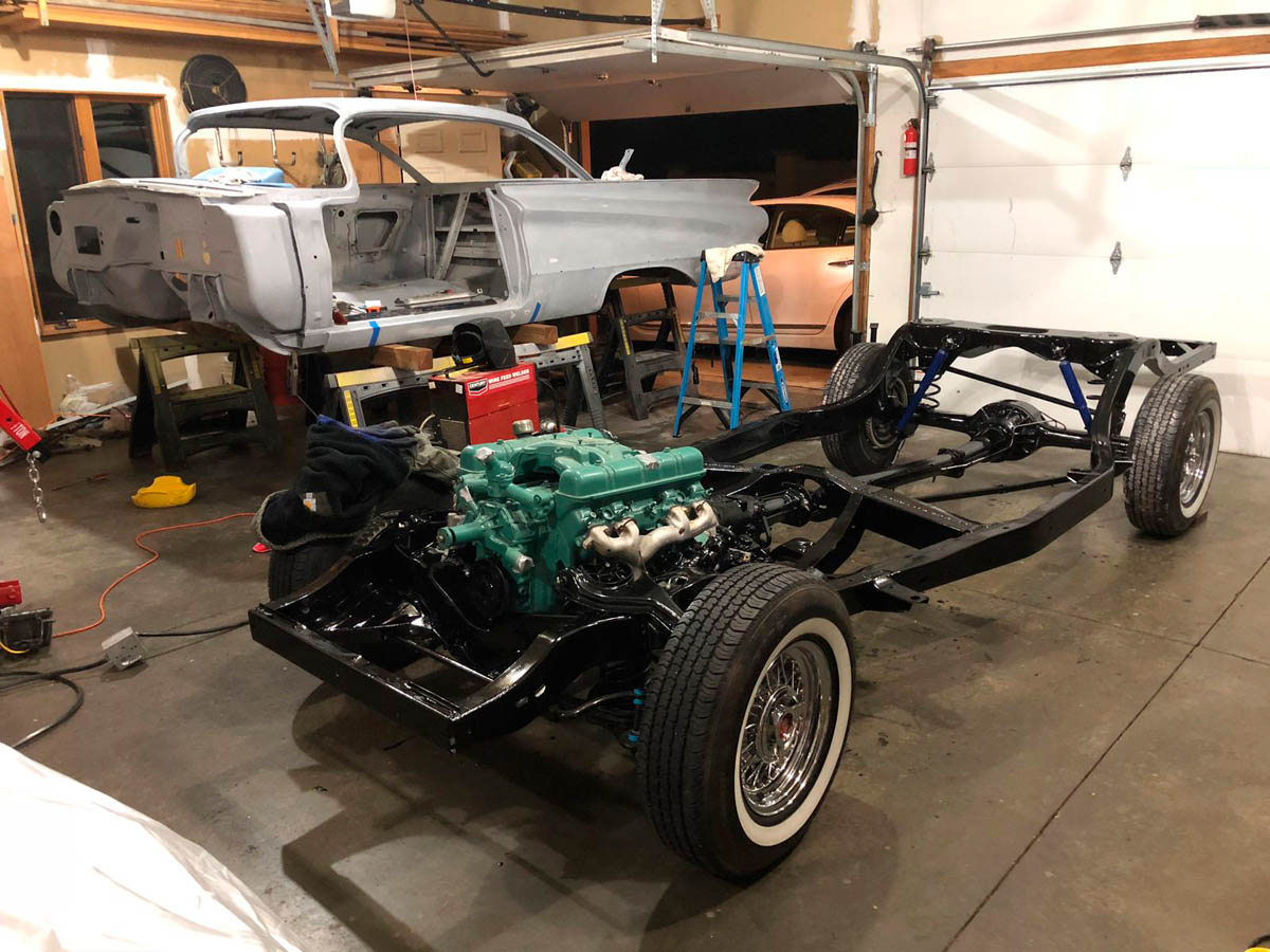 Frame-off photo of a 1960 Buick during it's full restoration.