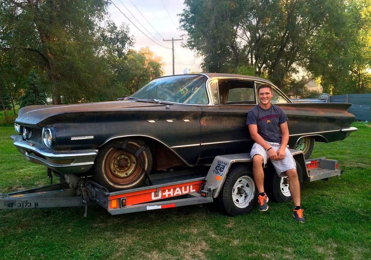 A 1960 Buick on a trailer before going into a full restoration.