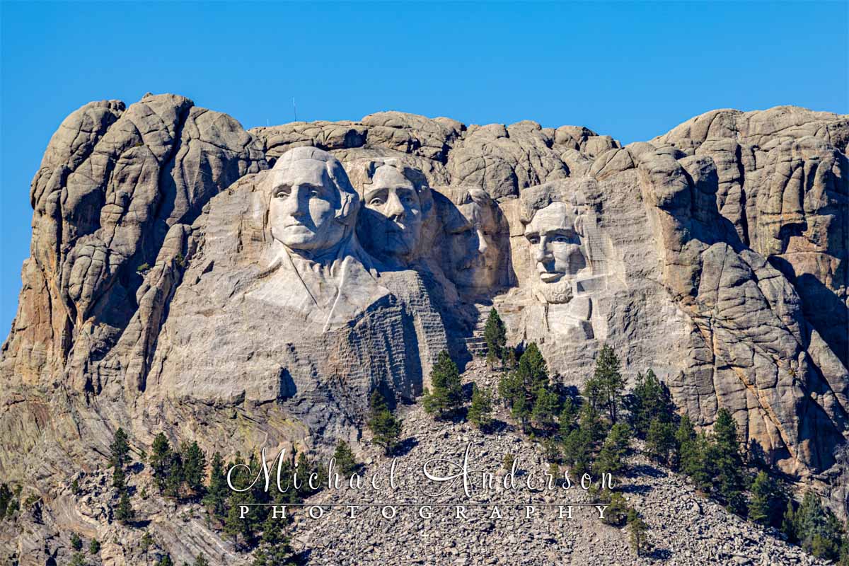 Mount Rushmore as seen from a pullout on Iron Mountain Road.