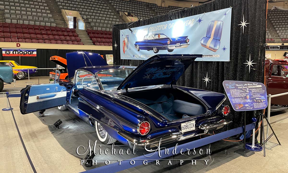 The rear-end view of a stunning 1960 Buick Invicta Custom on display at the 2026 Motorhead Madness Car Show in Duluth, Minnesota.