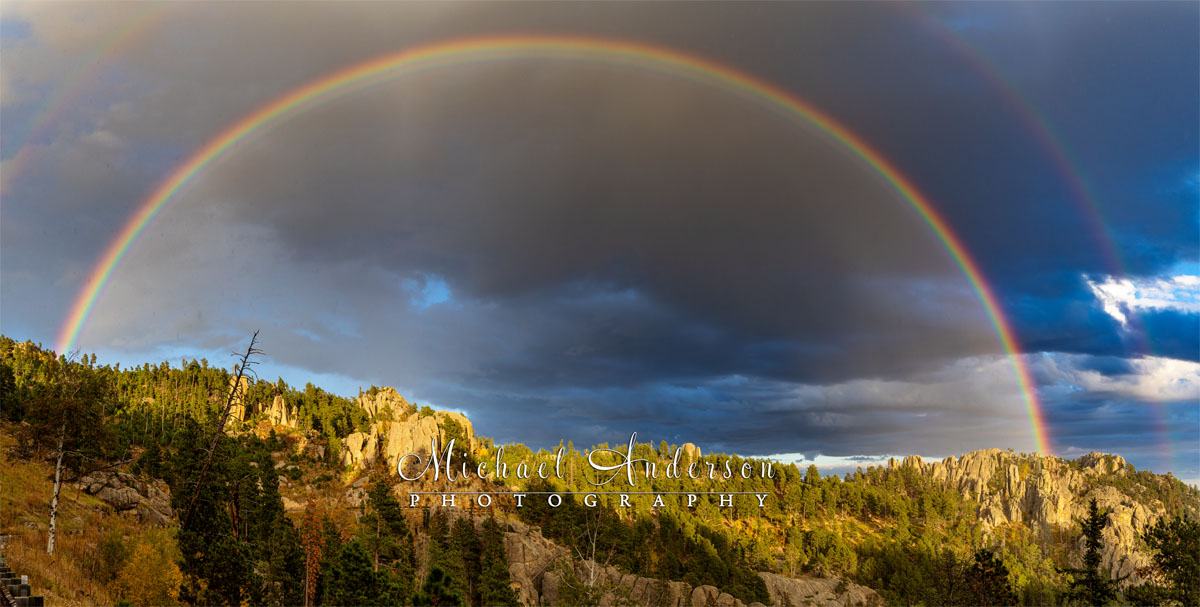 A pretty double-rainbow on the Needles Highway in Custer State Park in South Dakota.