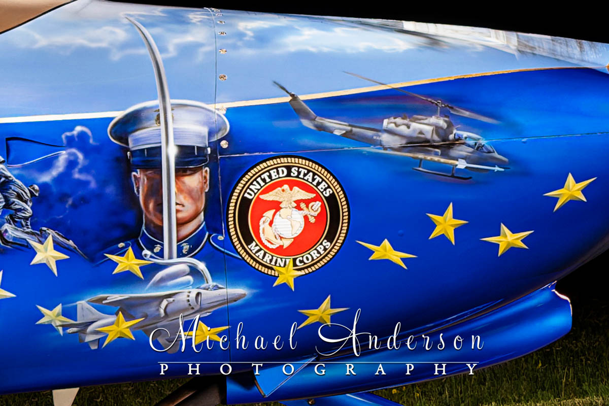 A hand-painted tribute to the United States Marines on the Starboard side of Van’s Aircraft RV-10 Liberty N104AZ.